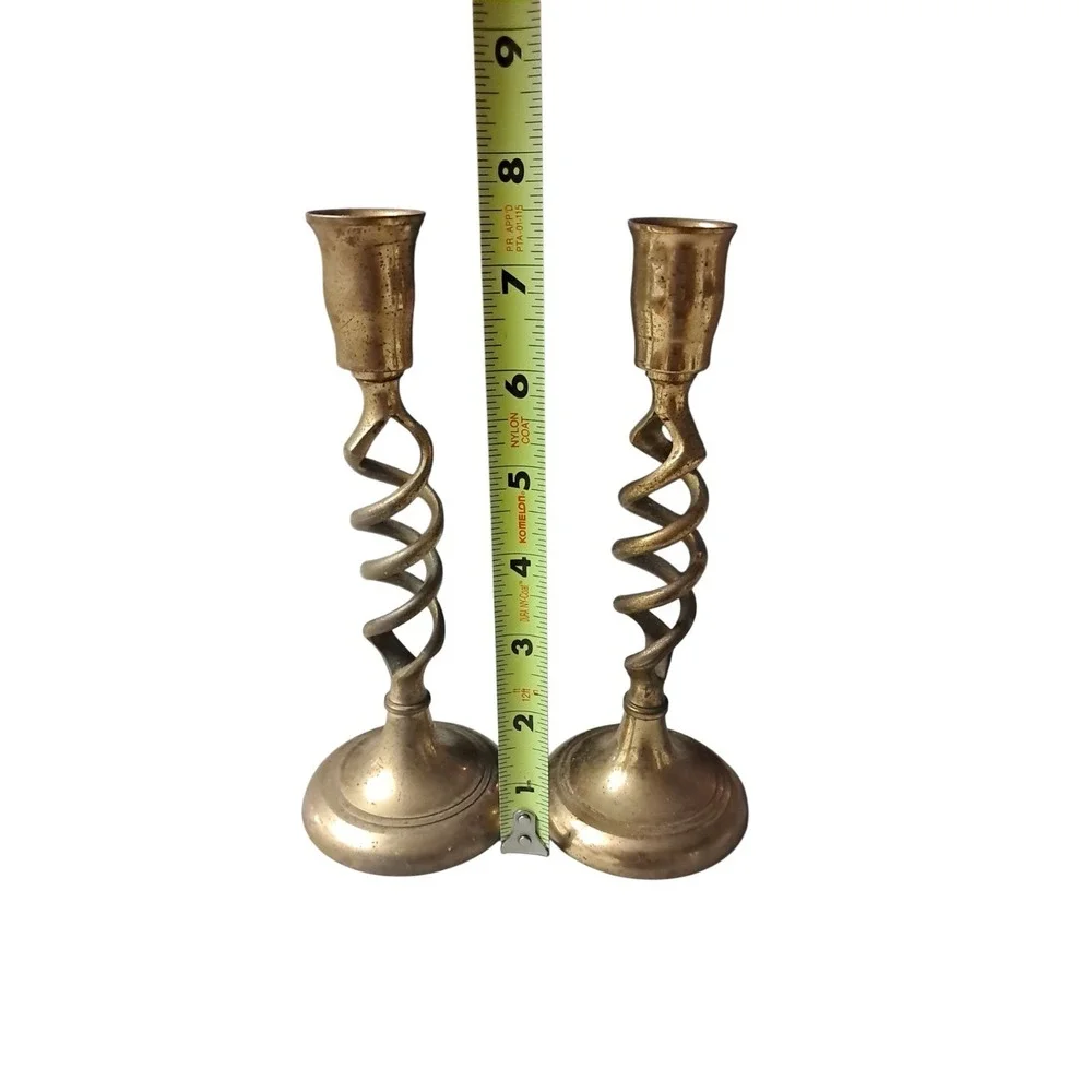 Vintage Pair of Open Barley Twist Candle Stick Holders 7.5